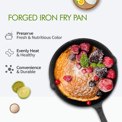 10 Inch Cast Iron Skillet Pan Small Frying Pan, Pre-Seasoned for Non-Stick Like Surface, Cookware Oven/Broiler/Grill Safe, Kitchen Deep Fryer, Restaurant Chef Quality