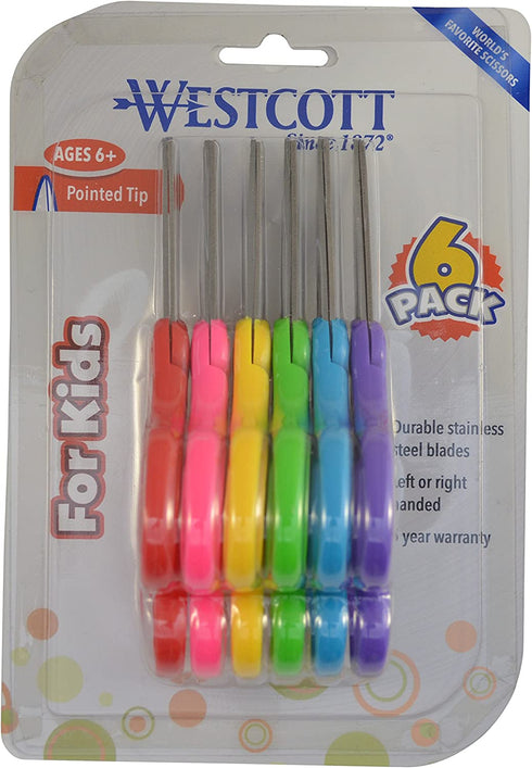 Westcott Scissors For Kids, 5’’ Pointed Safety Scissors, Assorted, 6 Pack (16455)