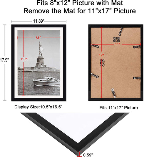 ENJOYBASICS 11x17 Picture Frame Black Poster Frame,Display Pictures 8x12 with Mat or 11x17 Without Mat,Wall Gallery Photo Frames,2 Pack