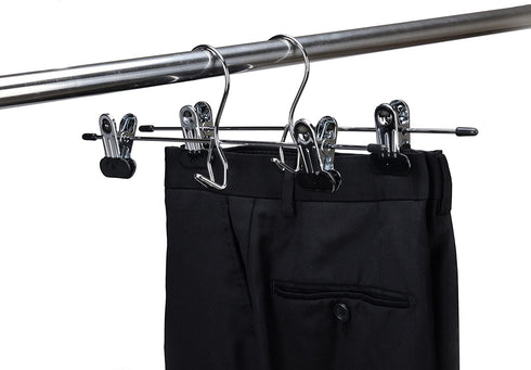 12 Quality Pants Hangers Heavy Duty Add-on Skirt/Slack Metal Hanger, Extra Wide Adjustable Clips, Multi Stackable Add on Hangers, Chrome, Jeans, Bottoms (12)