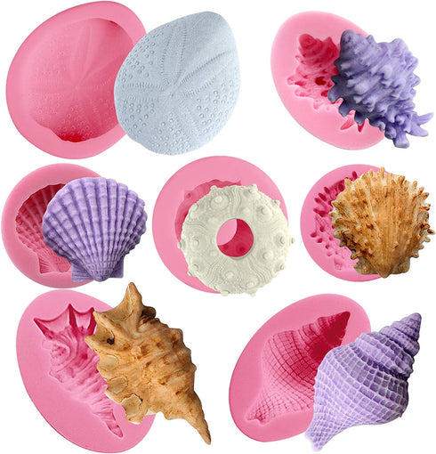 Seashell Sea Urchin Candy Silicone Molds for Fondant Cake Decoration, Cupcake Topper, Chocolate, Soap, Polymer Clay, Resin Epoxy, Concrete, Cement, Plaster Craft Projects 7-in-set Large