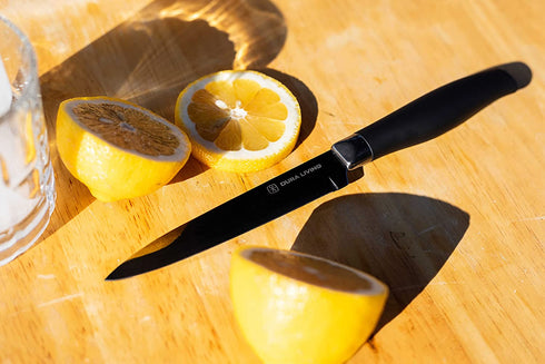 Dura Living 2-Piece Kitchen Knife Set - Nonstick Titanium Plated Stainless Steel Ultra Sharp 5 Inch Utility , 3.5 Inch Paring Multipurpose Cooking Knives With Matching Blade Guards