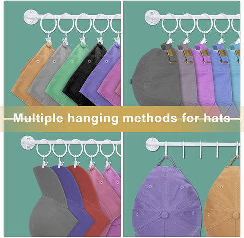 Hat Rack for Wall Baseball Cap Display Organizer with 20 Hooks Modern Metal Hat Holder Wall-Mounted Caps Hanger for Closet Door Bedroom Entryway Laundry, Set of 2, White