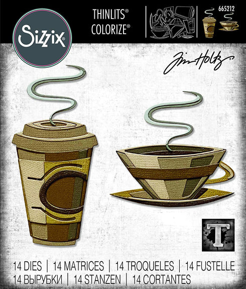 Sizzix Thinlits Die 665212 Cafe Colorize by Tim Holtz 14 Pack, Multicolor