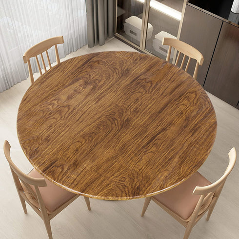 LUSHVIDA Round Waterproof Table Cover Elastic Tablecloth Vinyl Fitted Table Cover Elastic Edged Plastic Table Cover Fits Tables up to 36"-44" R Pine