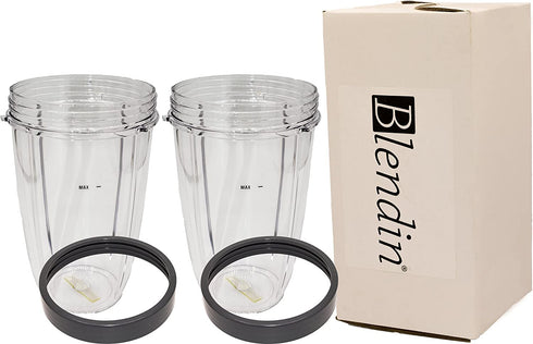 Blendin 2 Pack 24 Ounce Tall Cup with Lip Rings, Compatible with Nutribullet 600W, 900W, NB-101B, 900 Pro Series Blenders