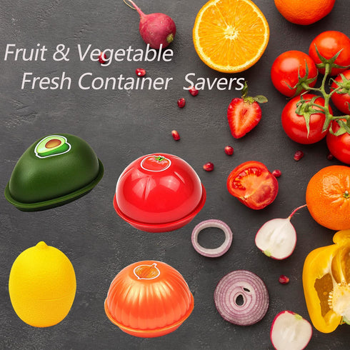 Avocado Lemon Tomato and Onion Shape Savers 4-piece Bundle Reusable Fruit and Vegetable Storage Box Keeper Holder For Fridge BPA Free Plastic Garlic Crisper Containers€¦
