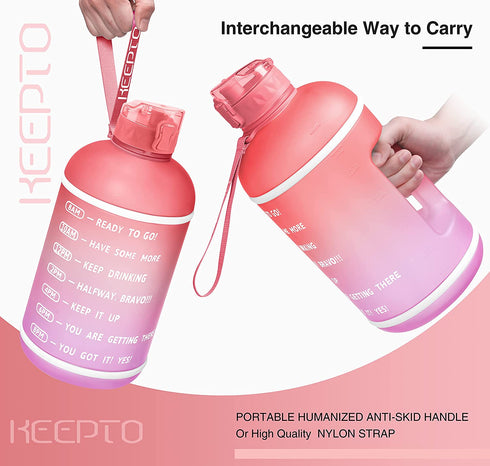 KEEPTO 1 Gallon Water Bottle with Straw-Motivational Water Jug with Time Marker