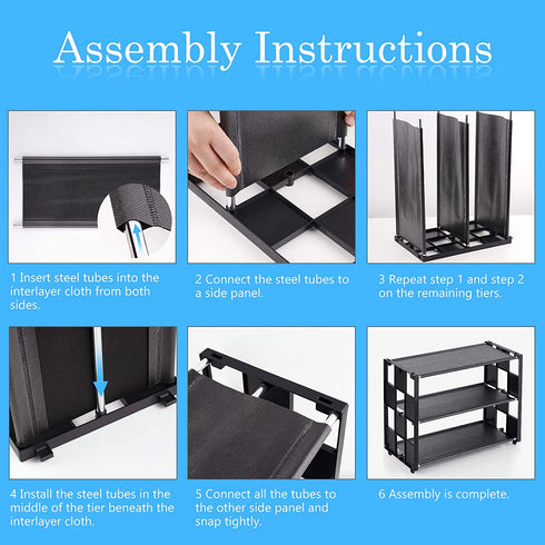 NiHome 5-Tier Shoe Rack Stackable and Adjustable Lightweight Space Saving Metal Shoe Organizer, Small 10 Pairs Shoe Storage Shelf Free Standing for Closet Hallway Entryway Living Room Bedroom (Black)