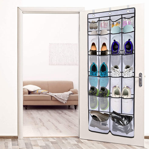 Over The Door Shoe Organizer ULG 22 Pockets Shoe Holder & 12 Mesh Pockets Hanging Shoe Holder Hanger Hanging Shoe Organizer with 3 Adjustable Metal Hooks