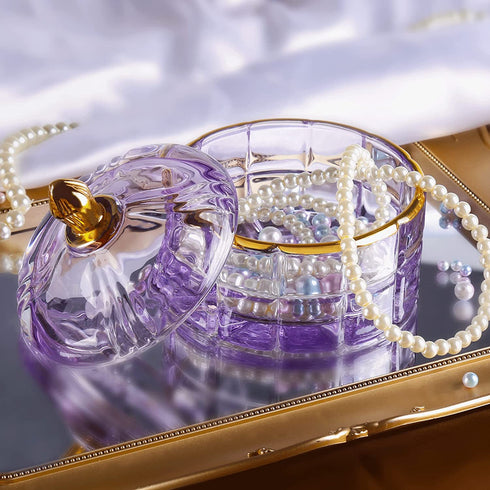 Crystal Candy Jar Apothecary Decorative Jars with Lids Purple Storage Jewelry Glass Trinket Box Cute Candy Dish with Lid for Candy Buffet Gift Ideas, for Women¦