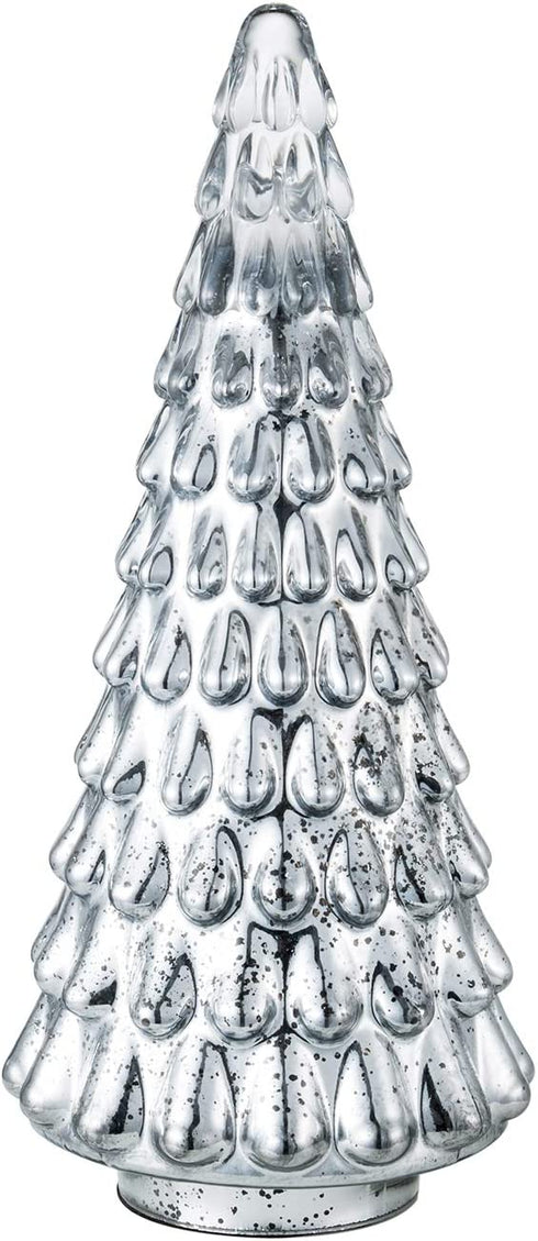 Diamond Star Mercury Glass Christmas Tree Christmas Decoration for Window Tabletop Mantel ( Silver with Embossed Texture, 12.5" Height X 5.5" Diameter )