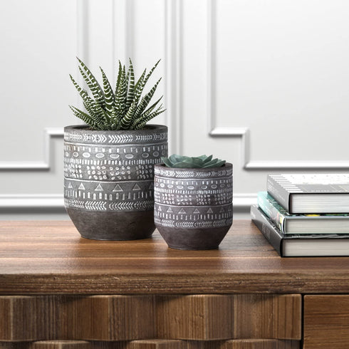 Amazon Brand Rivet Modern Concrete Indoor Outdoor Planter Pot With Painted Accents - 5 Inch, Grey and White