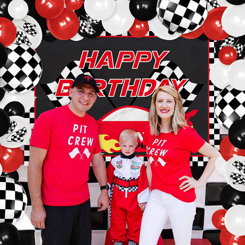 Race Car Birthday Party Decoration Supplies 83PCS Race Car Backdrop Banner and Balloon Garland Kit Happy Birthday Checkered Flags Photo Backdrop for Sports Theme Party Two Fast Birthday Decorations