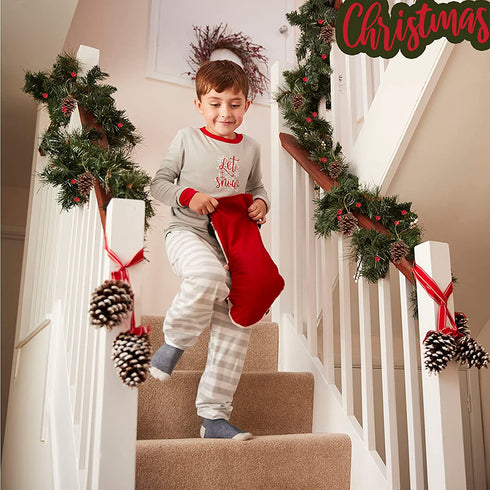Auihiay 54 Feet Christmas Garland Artificial Christmas Garland with 30 Red Berries and 9 Pine Cones for Christmas Home Holiday Party Outdoor Indoor Decorations