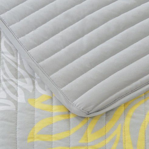 Comfort Spaces Enya 3 Piece Quilt Coverlet Bedspread Ultra Soft Floral Printed Pattern Bedding Set, King, Yellow-Grey,CS14-0062