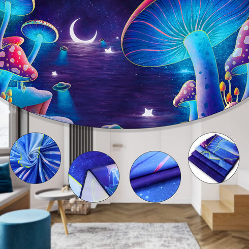 Obsecolors Trippy Mushroom Tapestry Moon and Star Wall Tapestry Galaxy Tapestry Starry Sky Tapestry UFO Tapestry Wall Hanging for Living Room Bedroom