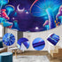 Obsecolors Trippy Mushroom Tapestry Moon and Star Wall Tapestry Galaxy Tapestry Starry Sky Tapestry UFO Tapestry Wall Hanging for Living Room Bedroom