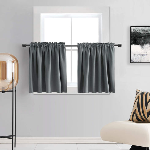 DONREN Medium Grey Small Curtains for Bathroom -Blackout Thermal Insulating Curtain Tiers for Bedroom with Rod Pocket(42 by 36 Inches,2 Panels)