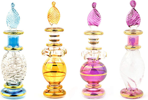 Egyptian Mouth Blown Glass miniature Perfume Bottles Wholesale Set of 12 Size 2" (5 cm) with handmade Gold decorative Vials for essential& perfume oils by Egyptian Hand Blown Glass