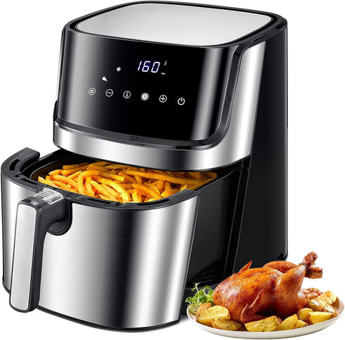 Air Fryer, 6 Quart Air Fryer Oven, Air Fryer Oven Cooker with Recipes, 8 Preset Menus Electric Hot Air Fryers Oven Oilless Cooker with LCD Digital Screen for Baking, Roasting, Dehydrating, with Accessories Black