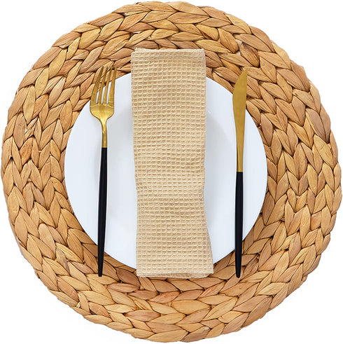 Artera Round Woven Placemats - Set of 4, Natural Wicker Placemats, Water Hyacinth Straw Braided Placemats, Heat Resistant Non-Slip Weave Placemats Handmade (11.8" Round, Style 1)