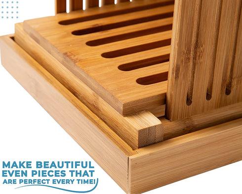 Bamboo Bread Slicer for Homemade Bread Loaf Wooden Bread Cutting Board with Crumble Holder Foldable, Adjustable and Compact Loaf Cutter Thin or Thick Slices
