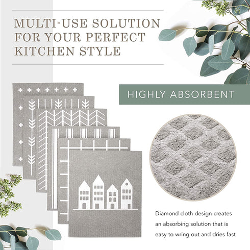 Set of 6 Classic Swedish Dishcloths - Biodegradable and Washable Kitchen Towels - Environmentally Friendly Scandinavian Dish Cloth, Use as Reusable Sponge or Paper Towels Alternative