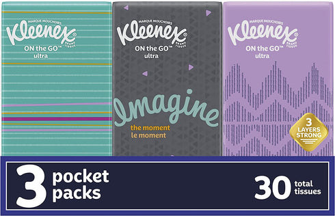 Kleenex Go Pack Facial Tissues, 10 Count, (Pack of 3)