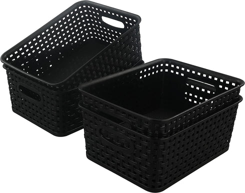 Morcte Black Plastic Storage Basket Bins Organizer, 4-Pack