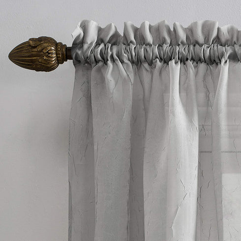 No. 918 Erica Crushed Texture Sheer Voile Rod Pocket Curtain Panel, 51 in x 84, Silver Gray