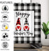 Valentines Day Gnomes Shower Curtain Buffalo Plaid on Black White Grey Farmhouse Check Background Happy Valentines Day Fabric Shower Curtains for Bathroom Waterproof, 72" x 72"