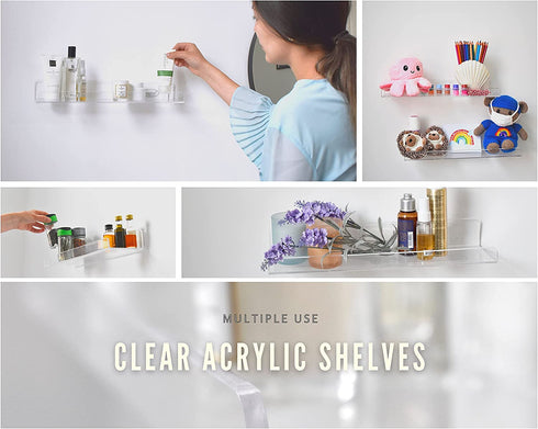 Blingsoul Acrylic Shelves - Pack of 2 Spice Lip Hanging Wall Display Shelf, Bathroom Organizer, Picture Ledge Storage Invisible Makeup Organizer