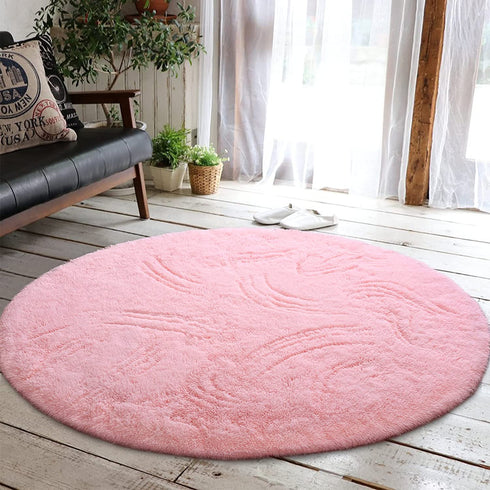 DweIke Pink Round Rug for Girls Room,Fluffy Circle Rug 4'X4' for Bedroom,Cute Circular Carpet Home Decor,Round Fluffy Soft Area Rugs for Dorm,4ft Pink