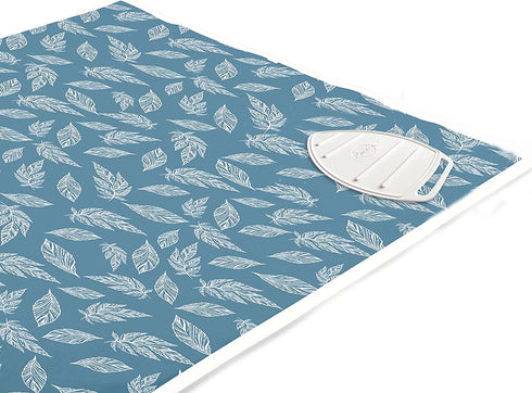 Encasa Homes Ironing Mat/Pad (Large 47 x 28 inch) with 3mm Padding & Silicone Iron Rest for Steam Pressing on Tabletop or Bed - Heat Resistant, Portable, Quilting & Travel Blanket - Big Leaves Blue