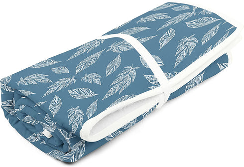 Encasa Homes Ironing Mat/Pad (Large 47 x 28 inch) with 3mm Padding & Silicone Iron Rest for Steam Pressing on Tabletop or Bed - Heat Resistant, Portable, Quilting & Travel Blanket - Big Leaves Blue