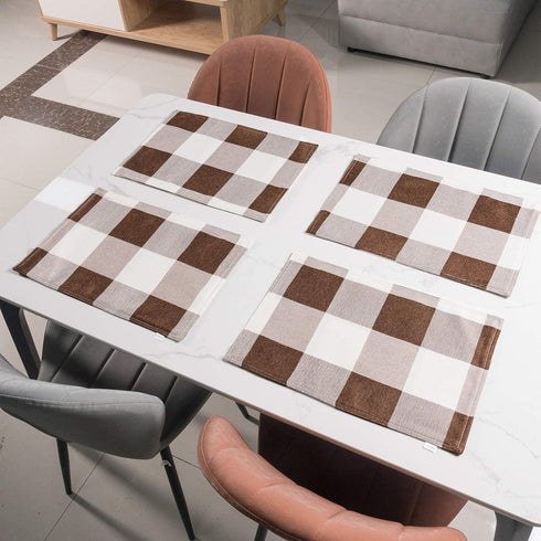 smile of hope Brown and White Buffalo Check Plaid Placemats Set of 4, Kitchen Dining Table Waterproof Decorative Placemats, Imitation Hempable Heat Resistant Table Mat 12x18 Inches