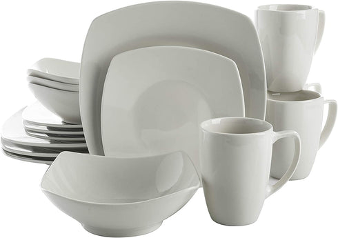 Gibson Home Zen Buffet Dinnerware Set, Service for 4 (16pcs), White (Square)