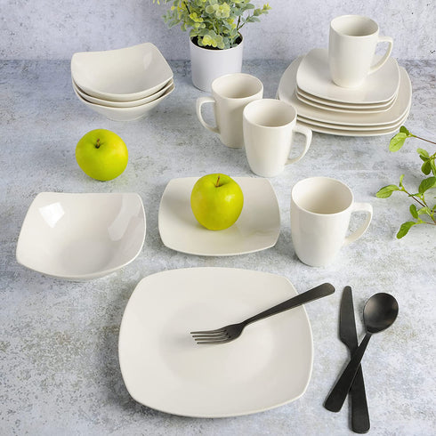 Gibson Home Zen Buffet Dinnerware Set, Service for 4 (16pcs), White (Square)