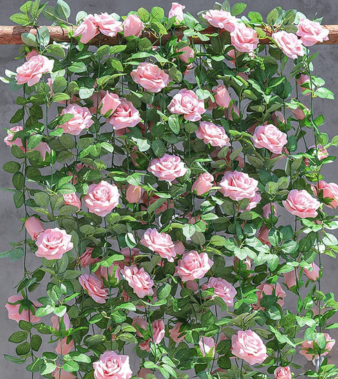 PARTY JOY 4pcs Flower Garland Fake Rose Vine Artificial Flowers Hanging Rose Ivy Hanging Baskets Wedding Arch Garden Background Decor (Pink,4)