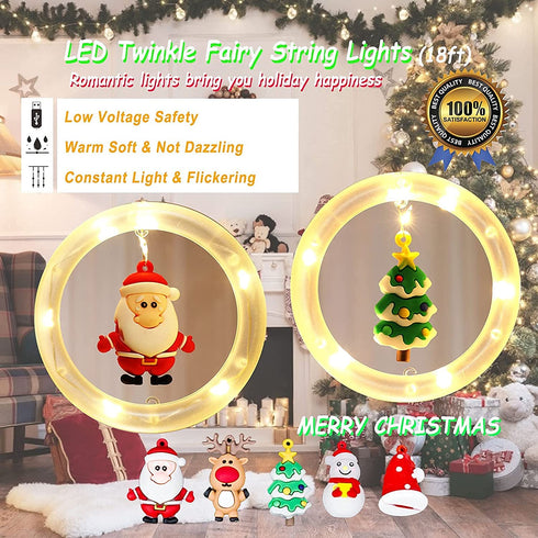 Christmas Window Lights, 120LED 18ft Curtain Fairy String Lights with 10 Santa Claus Ornaments, Christmas Tree Lights for Indoor Outdoor Wedding Party Decorations