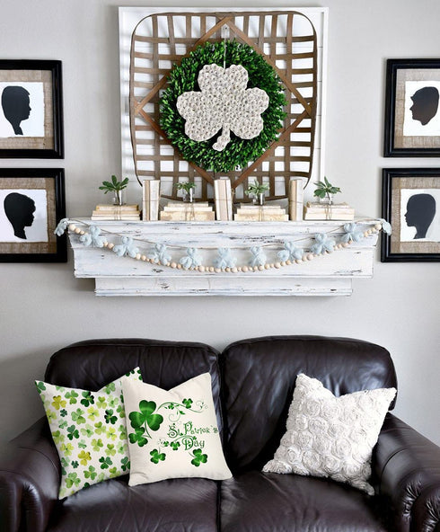 4TH Emotion Spring St. Patrick's Day Throw Pillow Covers Farmhouse Cushion Case for Sofa Couch 18 x 18 Inches Polyester Linen Set of 4