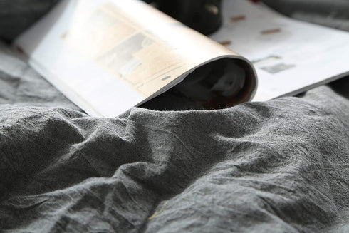 F.Y.Dreams 100% Washed Cotton Duvet Cover for Weighted Blanket 60x80 inches with 8 Ties, Zipper on Long Side/Grey/Just Duvet Cover
