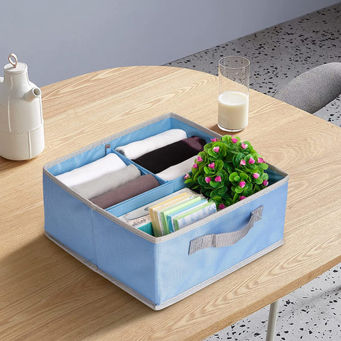 Drawer Organizer, TopMade Foldable Underwear Drawer Organizer Clothes Drawer Dividers Desk Closet Organizer Dresser Fabric Bin Shelves Storage Baskets Box for Bra Sock Ties, 4 Cell Drawer Organization