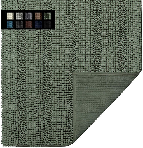 Easy-Going Luxury Chenille Striped Pattern Bath Mat, 20x32 in, Soft Plush Bath Rug, Absorbent Bathroom Rug, Non Slip Perfect Carpet Rugs for Shower, Bedroom, Front Door, Enterway (Greyish Green)