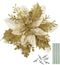 jojofuny 12Pcs Christmas Glitter Poinsettia Flowers, Christmas Tree Flower Decorations Artificial Flowers with Stems and Clips for Wedding Party Wreath (Golden)