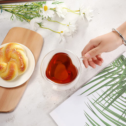 Heart Shaped Tea Cup 240 ml/ 8 Oz Double Walled Insulated Glass Coffee Mug Valentine's Day Clear Tea Cup for Valentine's Day, Anniversary, Wedding, Engagement, Birthday (2)