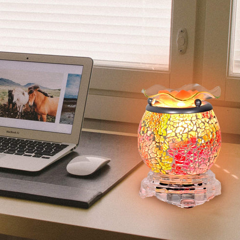 ASAWASA Handcrafted Mosaic Candle Wax Warmer, Exquisite Scented Burner and Fragrance Melter, Also a Cozy Night Light for Home Kitchen Décor Aromatherapy Spa Yoga Gifts (Roland Purple)