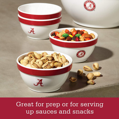 College Kitchen Collection Alabama Crimson Tide Serving Party Bowls / Mixing Bowls Set / Food Appetizer Serveware - 4 Piece, White