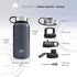 ALBOR Insulated Water Bottle with Straw - 32 oz Water Bottles - Triple Insulated Stainless Steel Water Bottles with 4 Leak-Proof Lids and 2 Straws. Reusable Water Bottle, Graphite